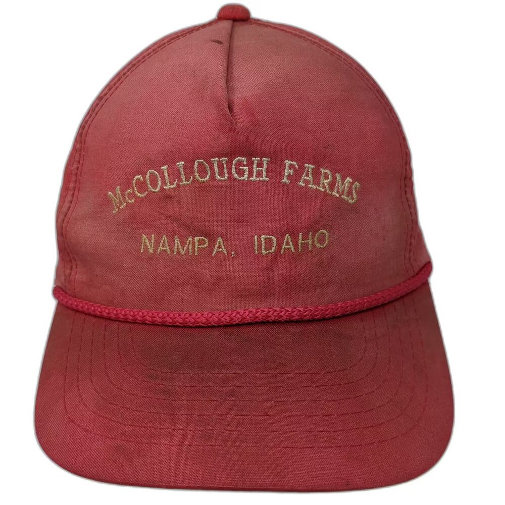 YoungAn 5 Panel Red Gold Hat McCollough Farms Nampa Idaho Rope Adjustable OS